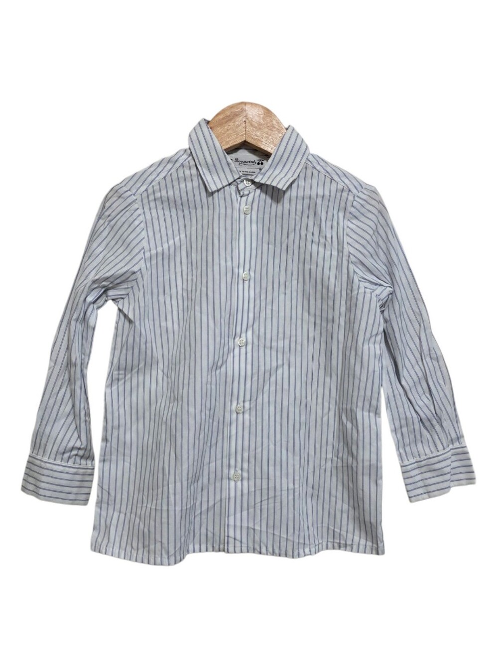 Bonpoint Button Down Shirt in White/Navy Pinstripe Size 4